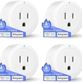 Amysen Smart Plug ,Compatible with Alexa Only ,Smart Outlet Bluetooth Mesh,Simple Setup with One Voice Command , Remote Control and Voice Control, ETL & FCC Certified, 4 Pack New (4 Pack)