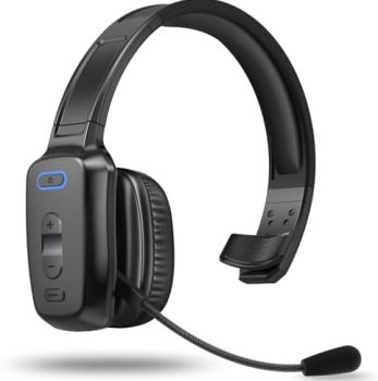 Bluetooth Headset, 60hrs Noise Canceling V5.2 Over Head Headphones, Single Ear Trucker Wireless Headset with Mic, Mute Button, Multipoint, for Phones PC Computer Truck Driver Office Work – Black