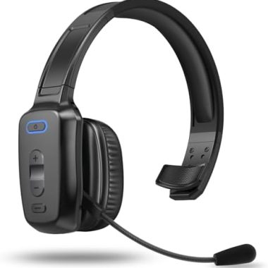 Bluetooth Headset, 60hrs Noise Canceling V5.2 Over Head Headphones, Single Ear Trucker Wireless Headset with Mic, Mute Button, Multipoint, for Phones PC Computer Truck Driver Office Work – Black
