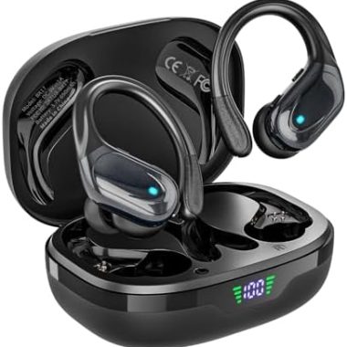 Wireless Earbuds, Sports Bluetooth Headphones, 80Hrs Playtime Ear Buds with LED Power Display, Noise Canceling Headset, IPX7 Waterproof Earphones for Workout/Running (Black)